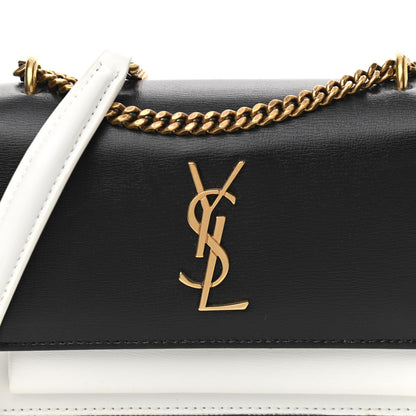 Saint Laurent New Aspen Calfskin Bi-Color Monogram Sunset Chain Wallet Black Dirty White 7 of 11