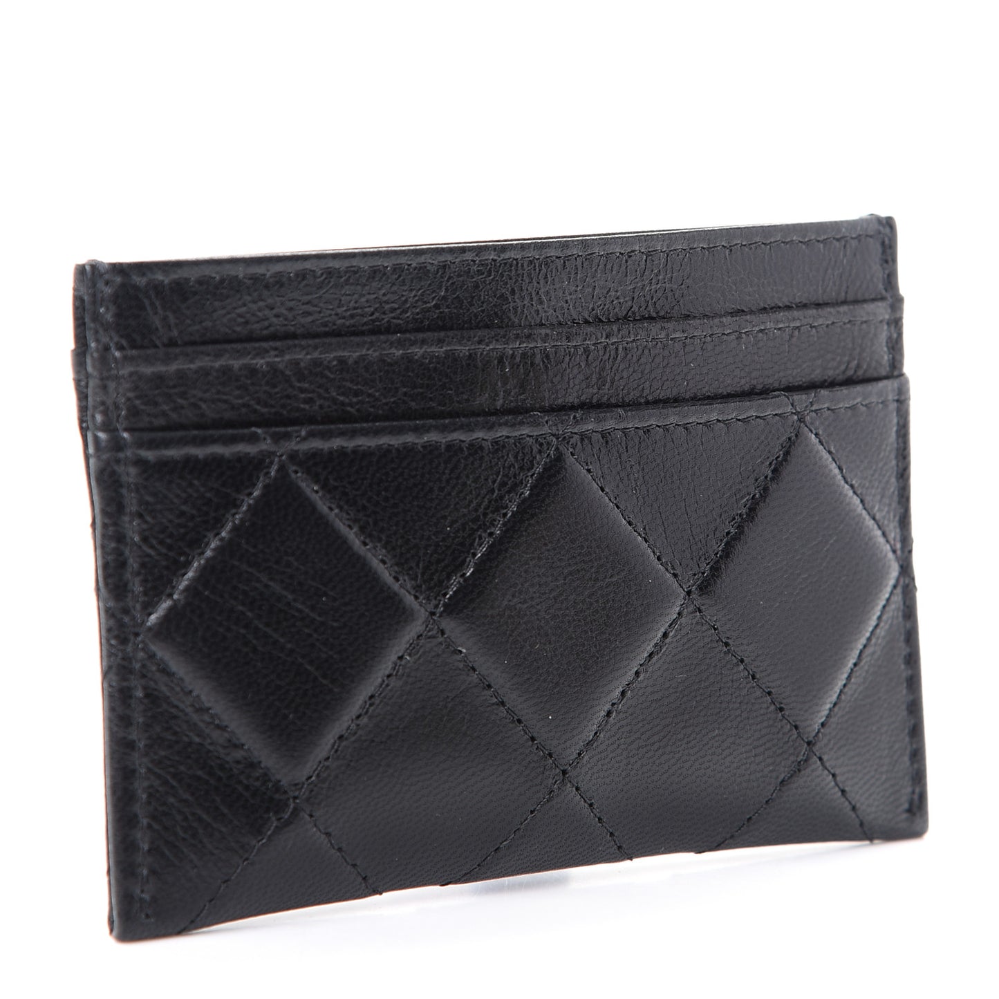 Lambskin Quilted Brilliant Card Holder Black