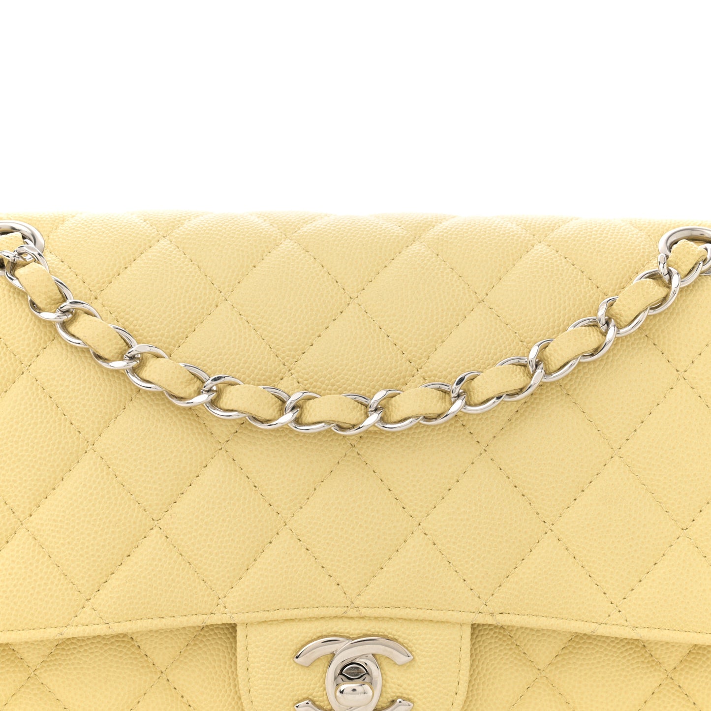 Caviar Quilted Medium Double Flap Light Yellow