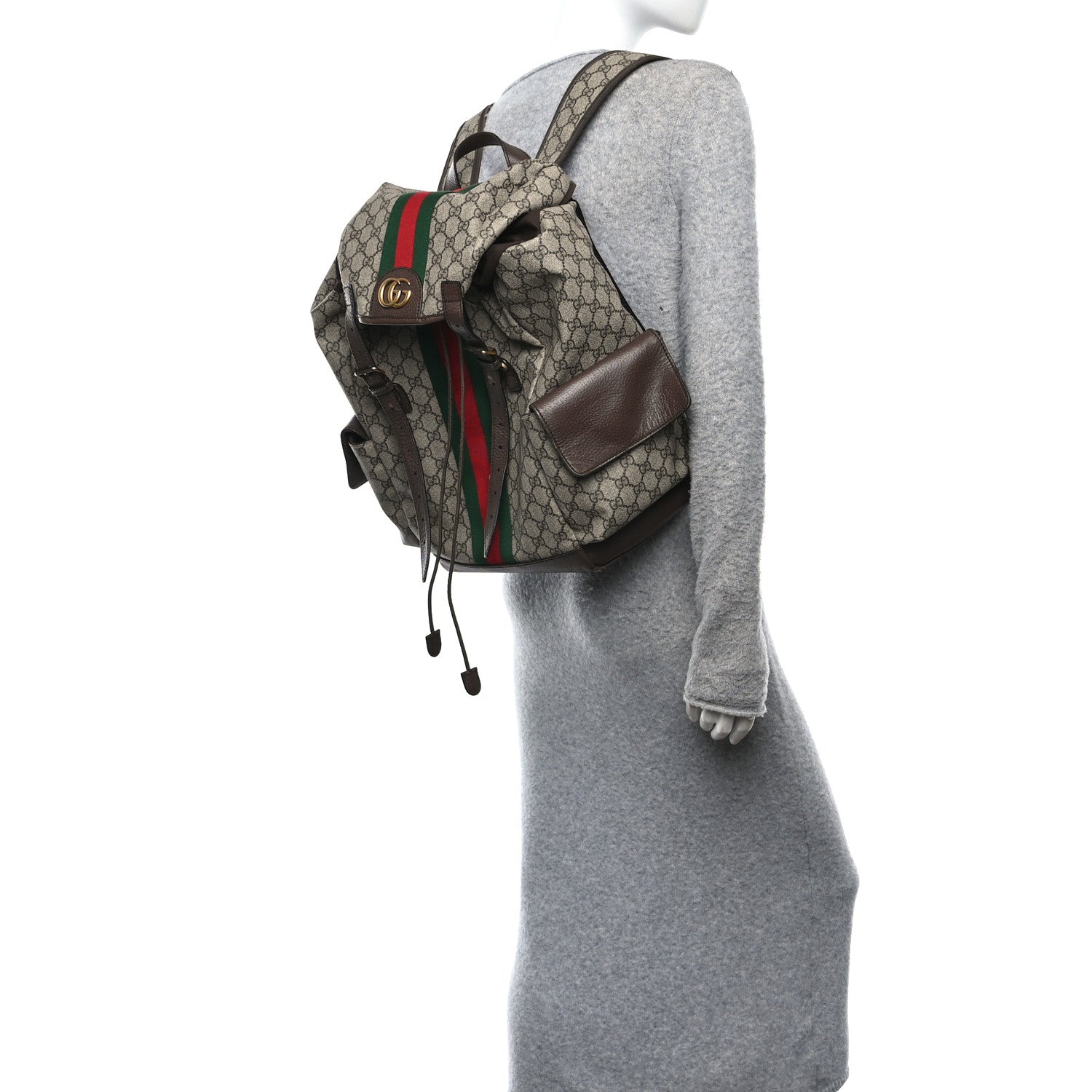 Gucci GG Supreme Monogram Medium Ophidia Double Buckle Backpack Brown 2 of 12