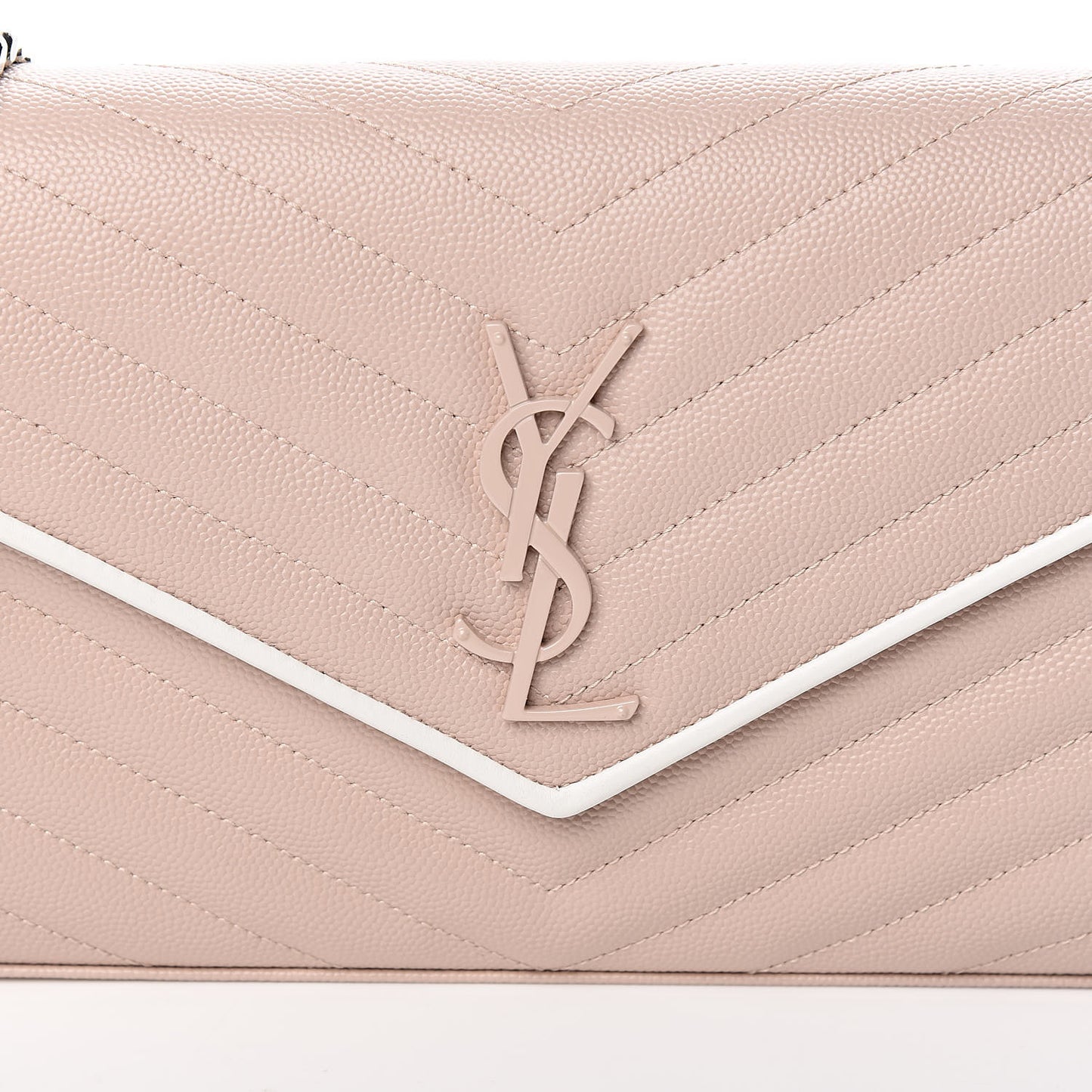 Grain De Poudre Matelasse Chevron Monogram Chain Wallet Pink and White