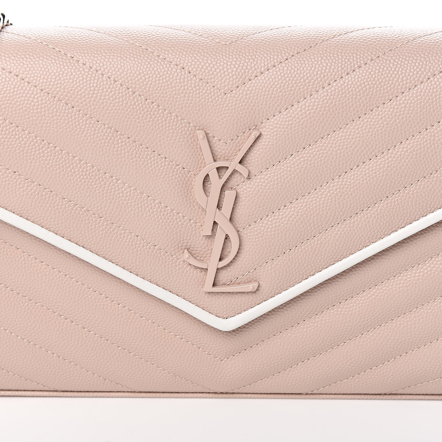 Saint Laurent Grain De Poudre Matelasse Chevron Monogram Chain Wallet Pink and White 9 of 12