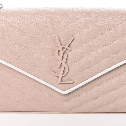 Saint Laurent Grain De Poudre Matelasse Chevron Monogram Chain Wallet Pink and White 9 of 12