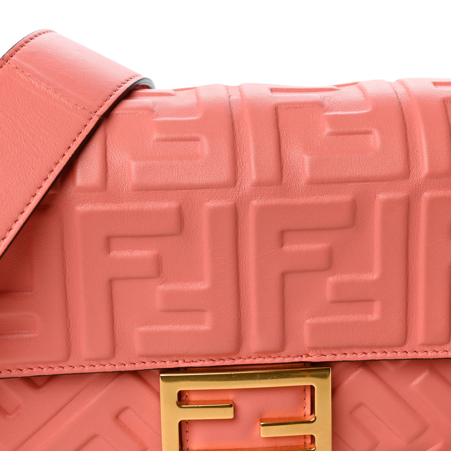 Fendi Nappa FF 1974 Embossed Baguette Rosa Pesca 8 of 11