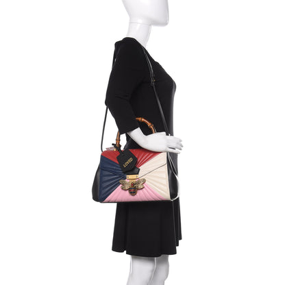 Gucci Calfskin Bamboo Trapuntata Queen Margaret Top Handle Bag Blue Agata Hibiscus Red Mystic White Sugar Pink 2 of 11