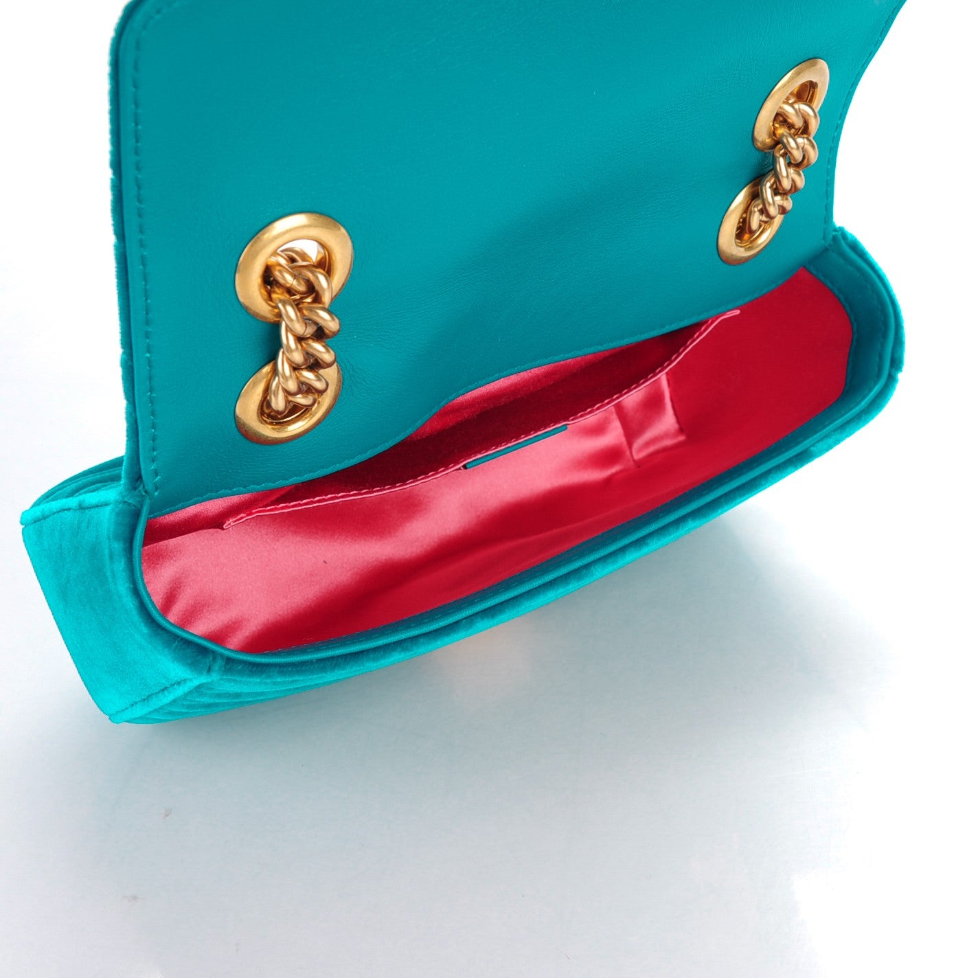 Gucci Velvet Matelasse Mini GG Marmont Shoulder Bag Pavone Cyan 5 of 7