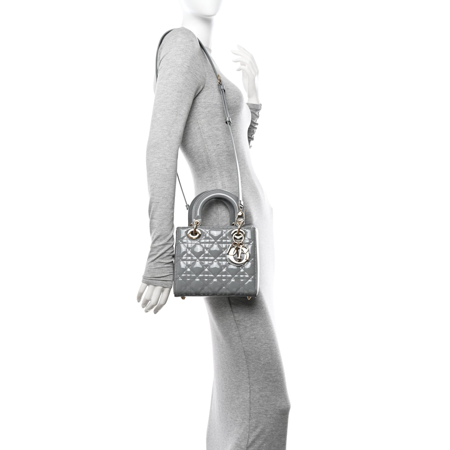 Patent Cannage Small Lady Dior Grey