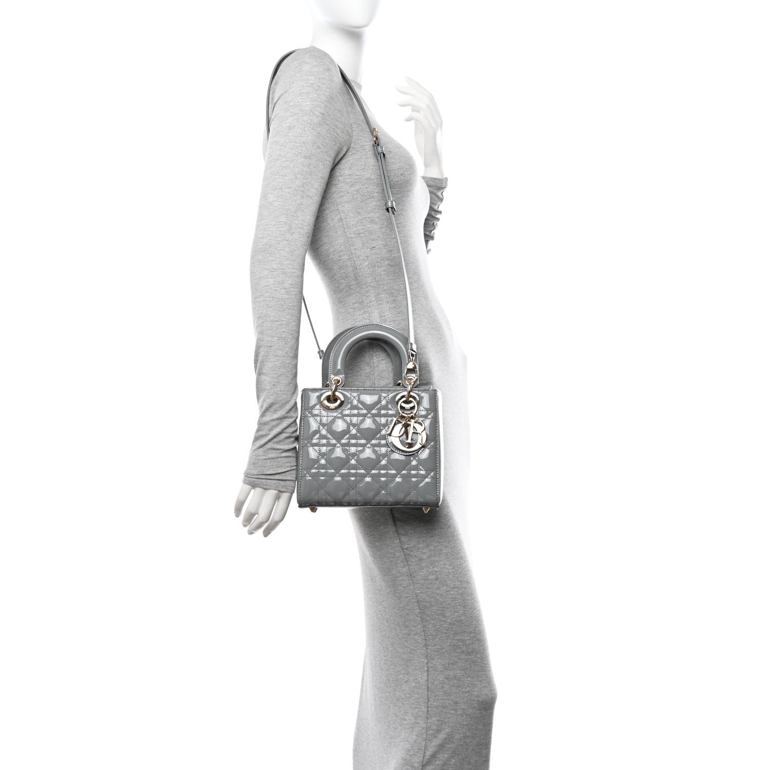 Christian Dior Patent Cannage Small Lady Dior Grey 2 of 14
