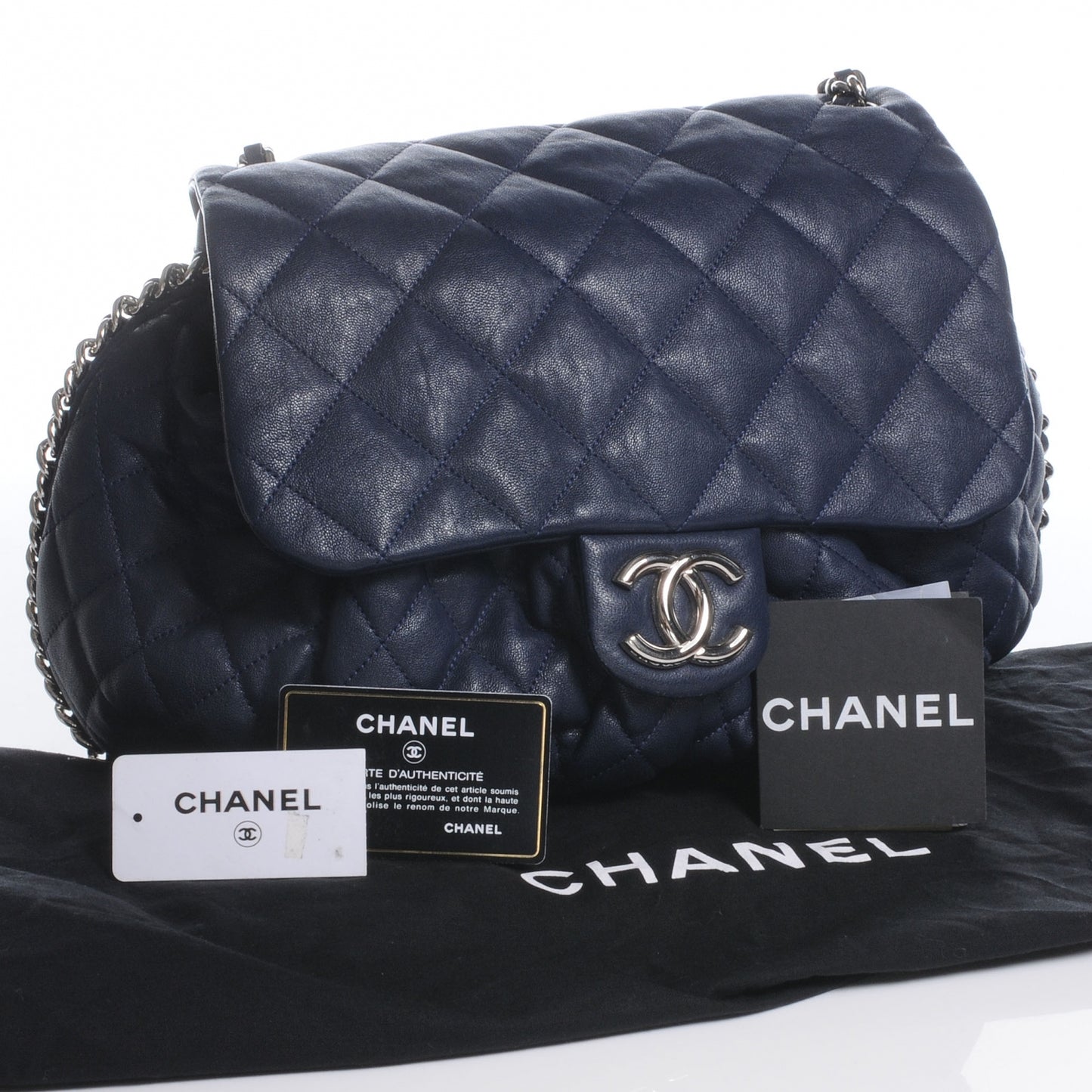 Leather Chain Around Large Messenger Navy