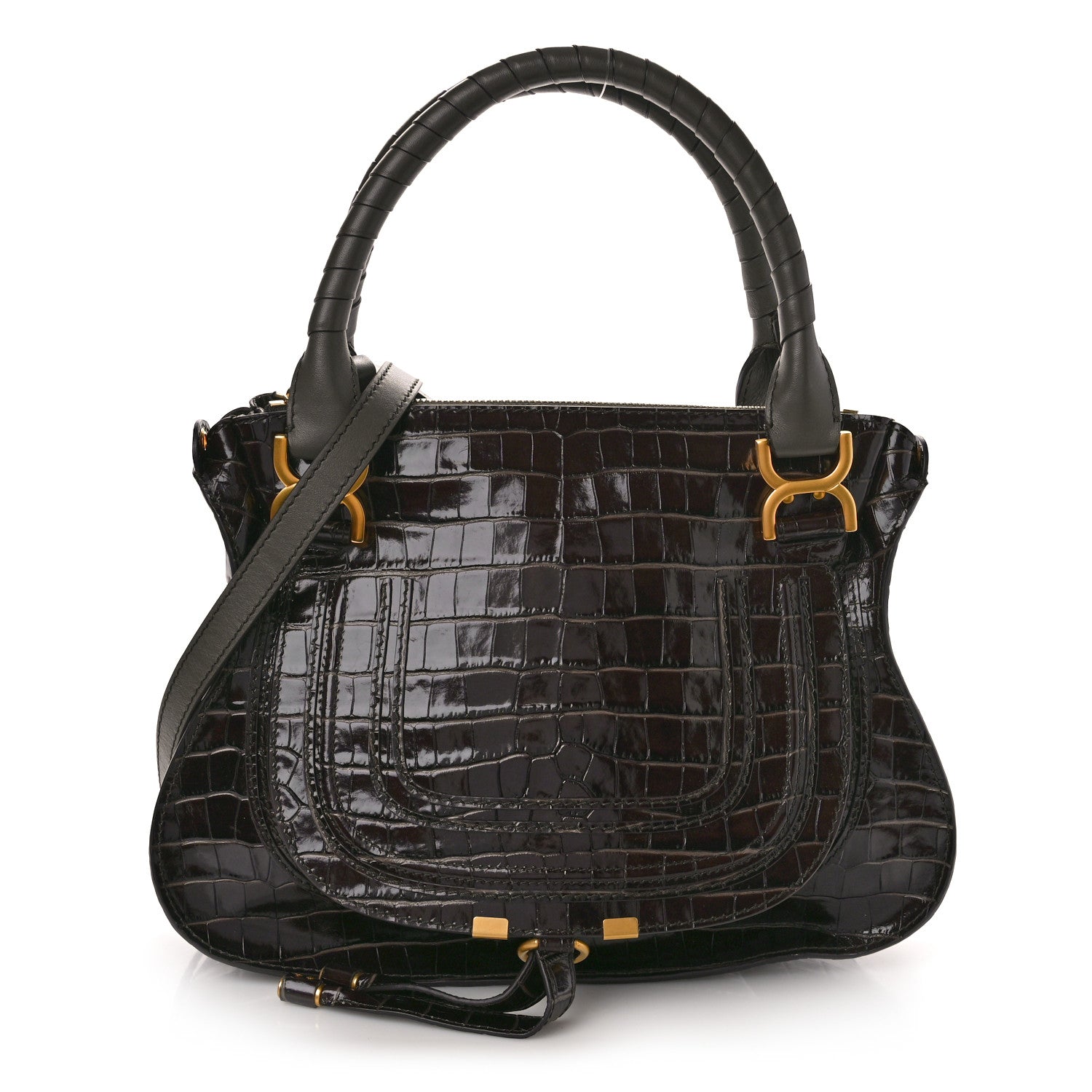 Chloe Calfskin Crocodile Embossed Small Marcie Satchel Profound Brown 1 of 10