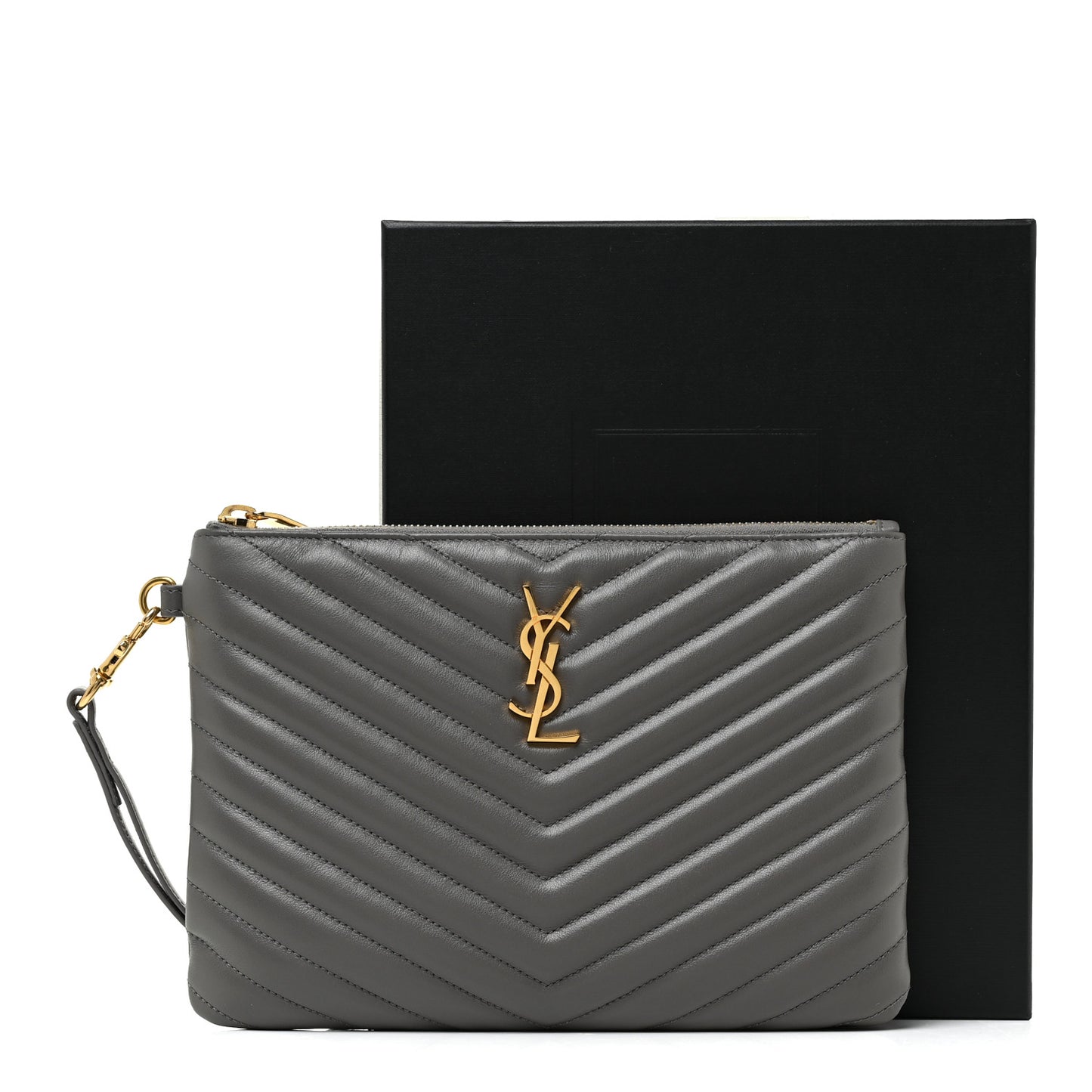 Calfskin Matelasse Chevron Monogram A5 Wristlet Earth