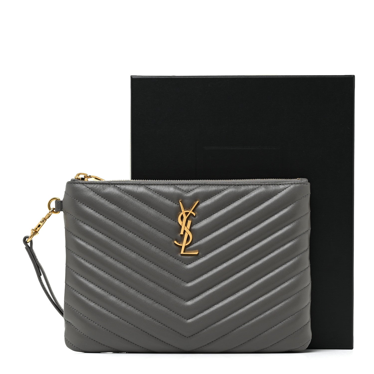 Saint Laurent Calfskin Matelasse Chevron Monogram A5 Wristlet Earth 11 of 11
