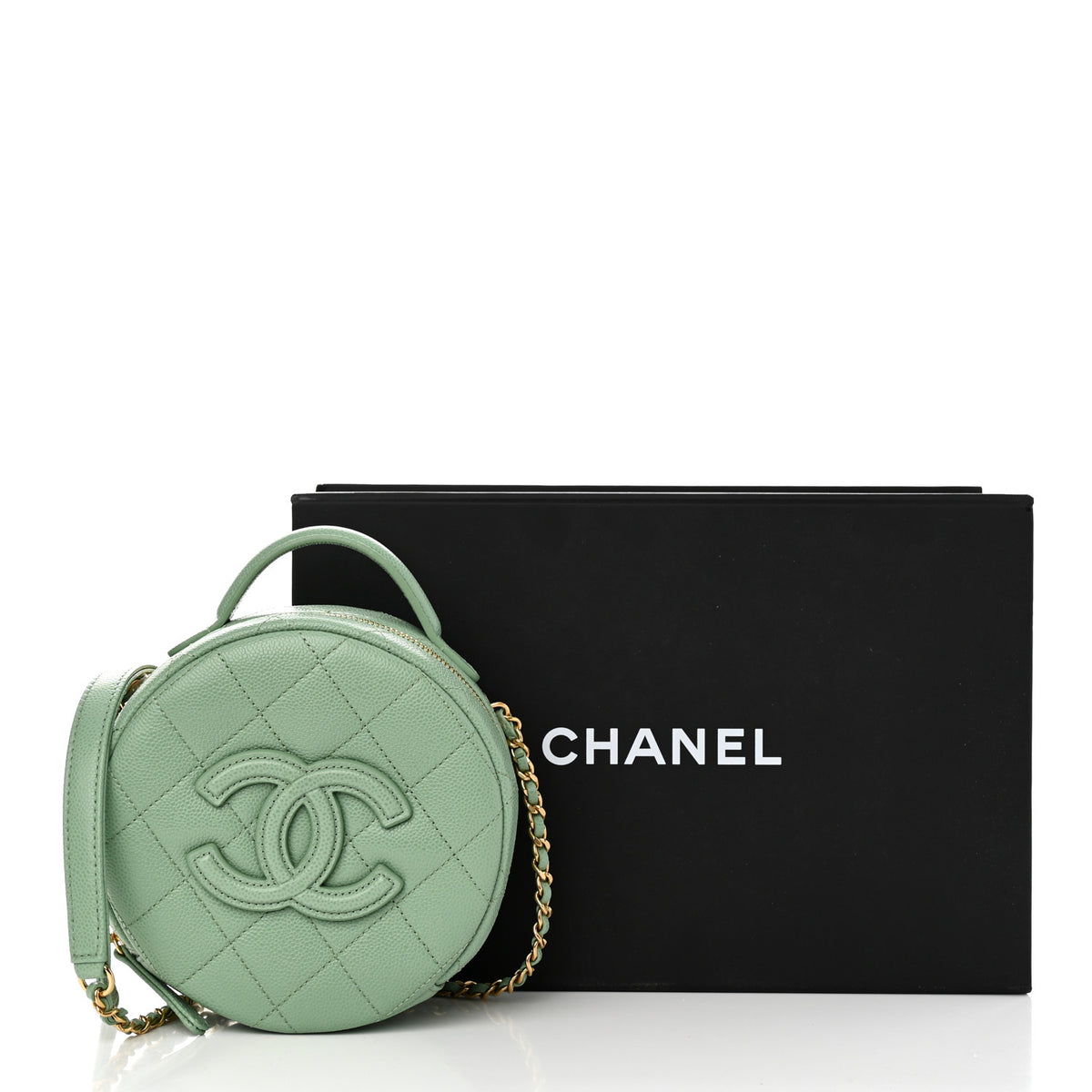 Chanel Caviar Quilted Small Round Vanity With Chain Light Green 11 of 11