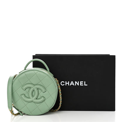 Chanel Caviar Quilted Small Round Vanity With Chain Light Green 11 of 11