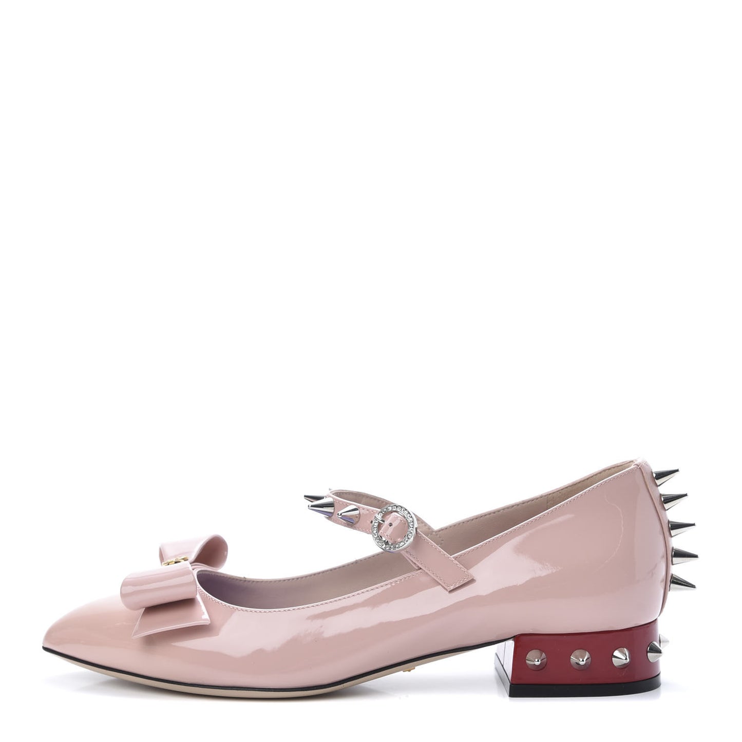Patent Crystal GG Bow Sadie Spike Low Heel Ballerina Loafers 36 Perfect Pink
