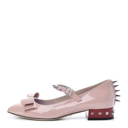 Gucci Patent Crystal GG Bow Sadie Spike Low Heel Ballerina Loafers 36 Perfect Pink 1 of 8