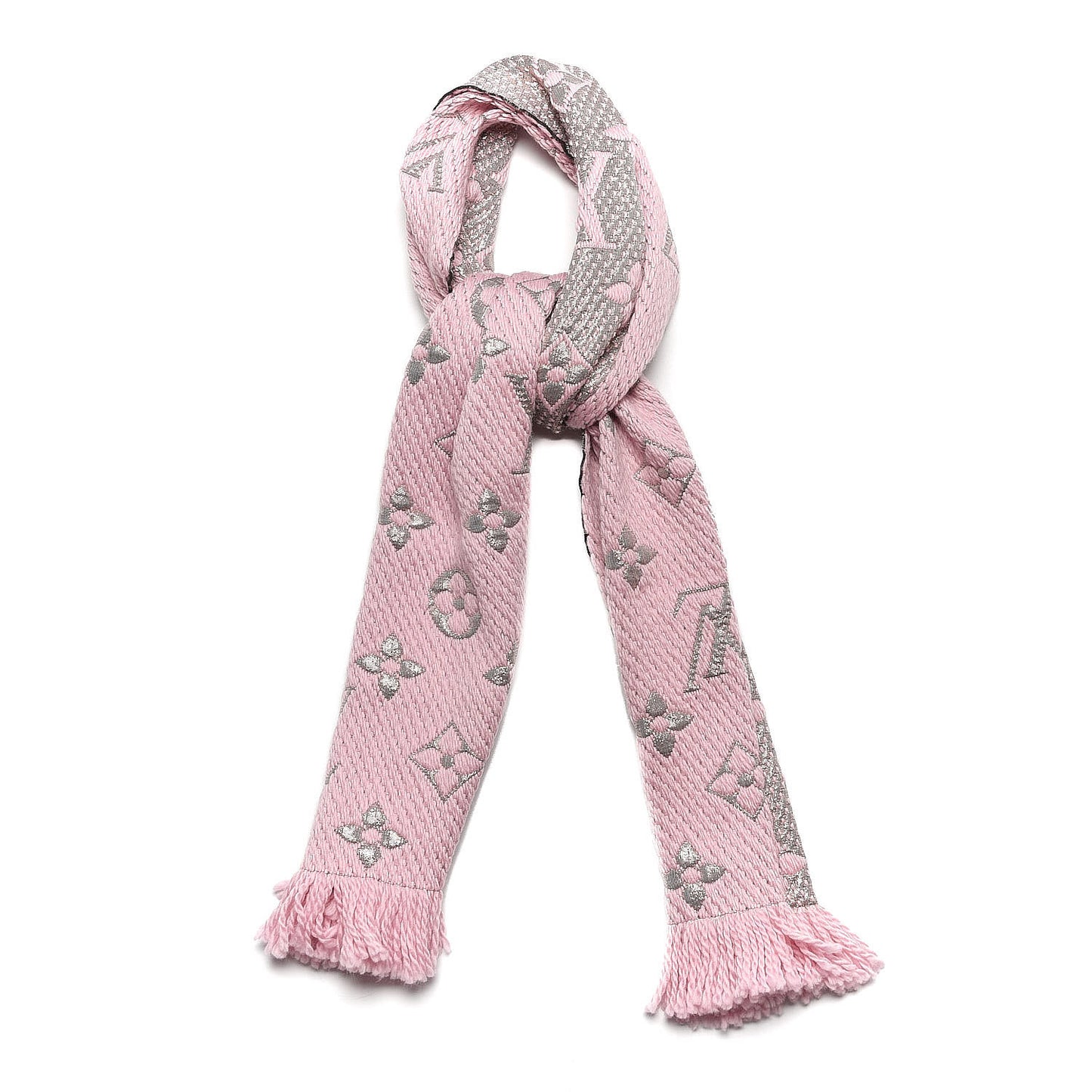 Wool Silk Logomania Shine Scarf Pink