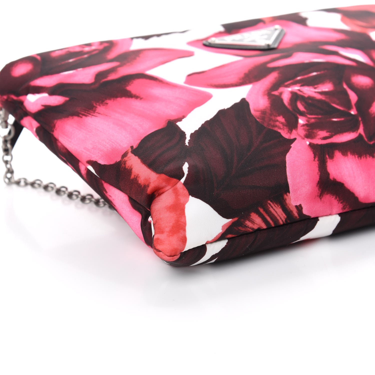 Prada Tessuto Soft Nylon Rose Print Small Chain Clutch Pink 7 of 8