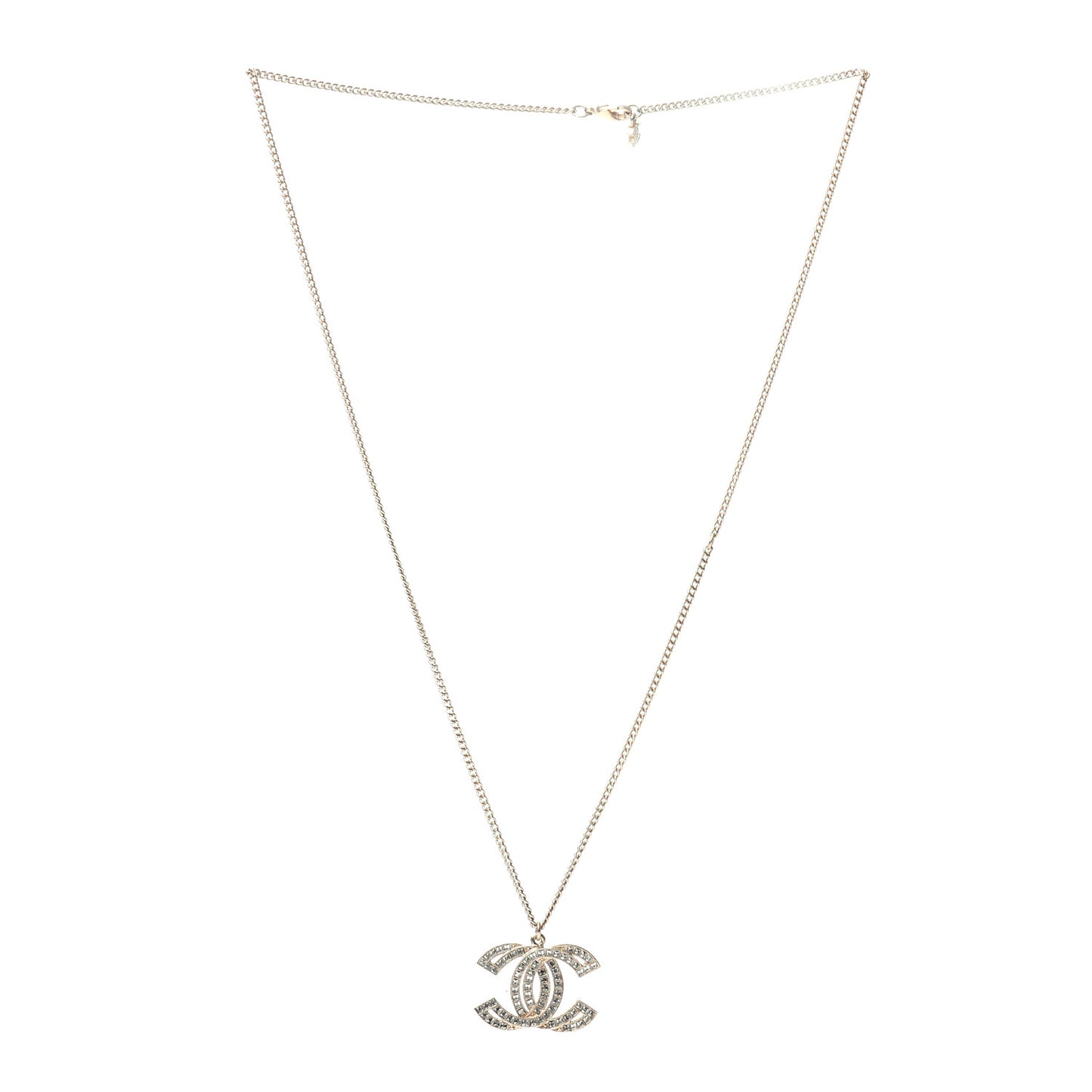 Metal Crystal Baguette CC Pendant Necklace Gold