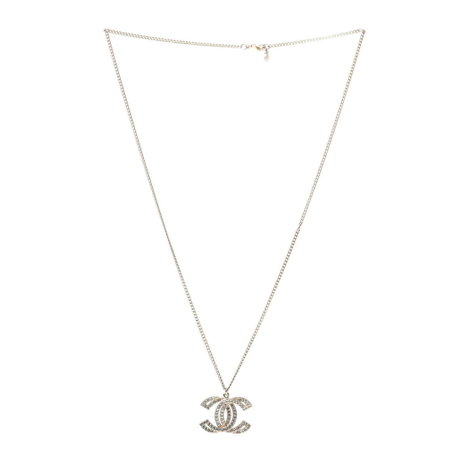 Chanel Metal Crystal Baguette CC Pendant Necklace Gold 3 of 6