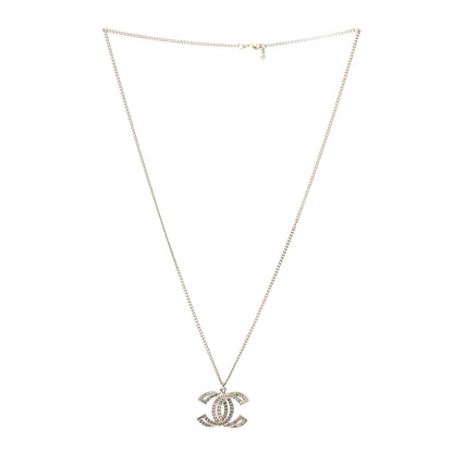 Chanel Metal Crystal Baguette CC Pendant Necklace Gold 3 of 6