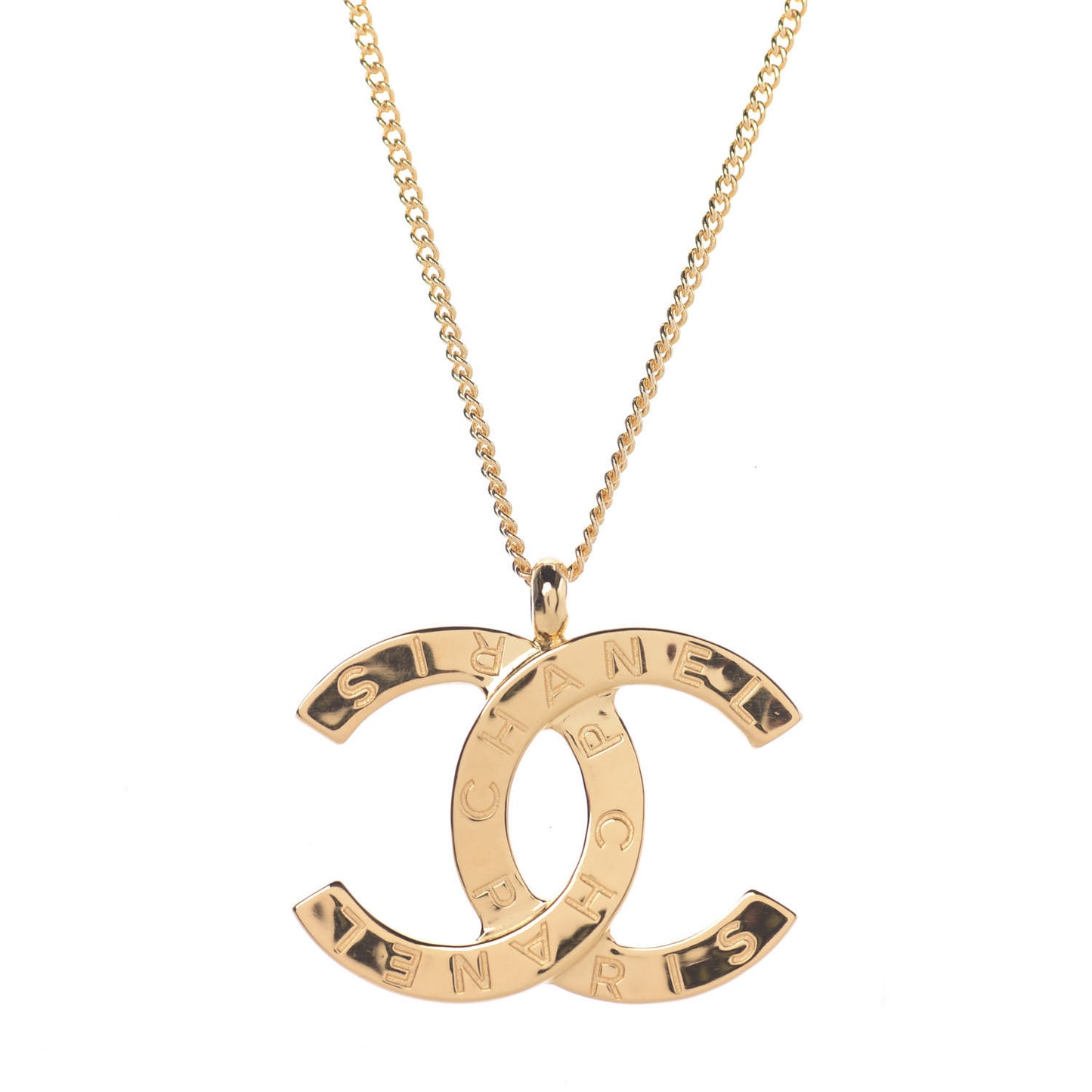 Metal CC Paris Button Necklace Gold