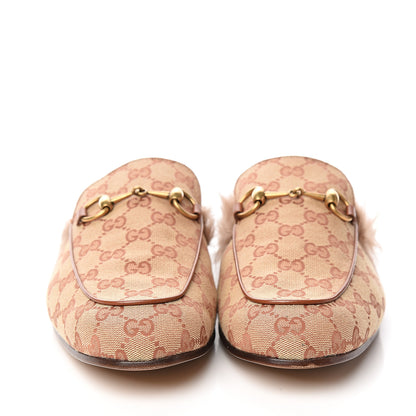Gucci GG Monogram Fur Mens Princetown Slippers 10 Beige Ruggine Rust 2 of 7