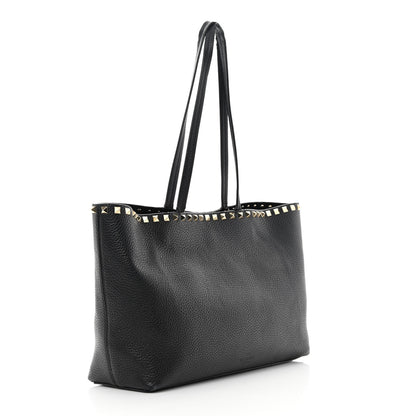 Valentino Garavani Grained Calfskin Small Rockstud Shoulder Tote Black 3 of 20