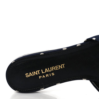 Saint Laurent Canvas Polka Dot Bianca Slide Sandals 36 Blue 7 of 9