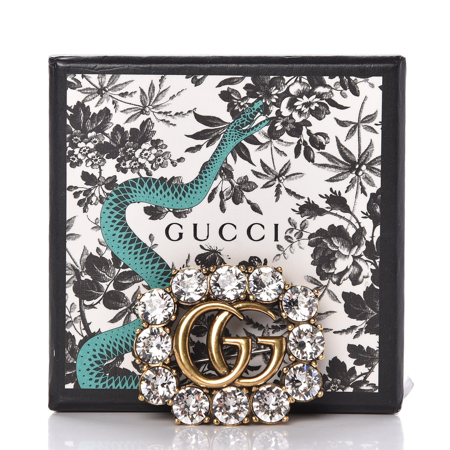 Gucci Metal Crystal Double G Brooch Aged Gold 6 of 6
