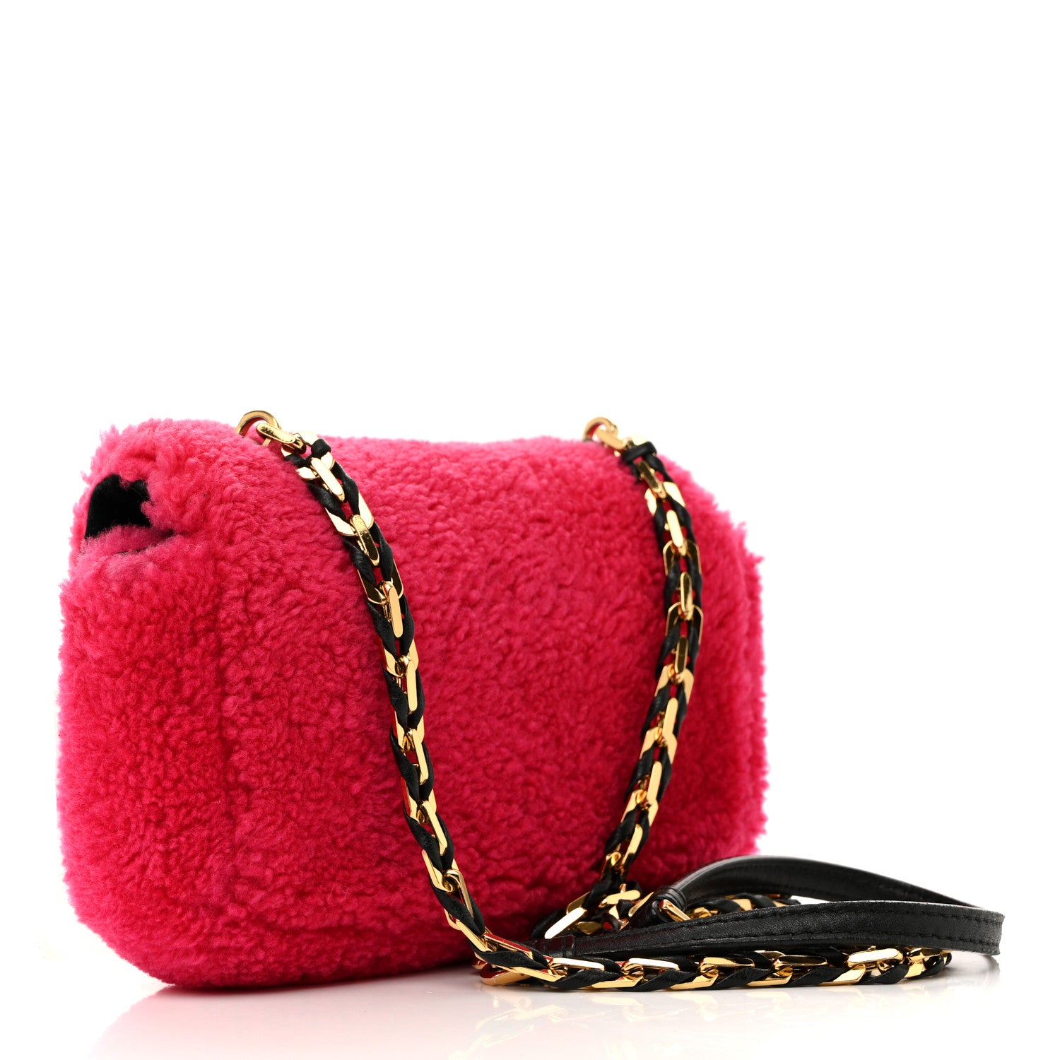 Fendi Shearling Nappa Mini Be Baguette Shoulder Bag Fuxia Black 3 of 25
