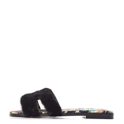 Hermes Mink Fur Oran Sandals 36 Black 1 of 9