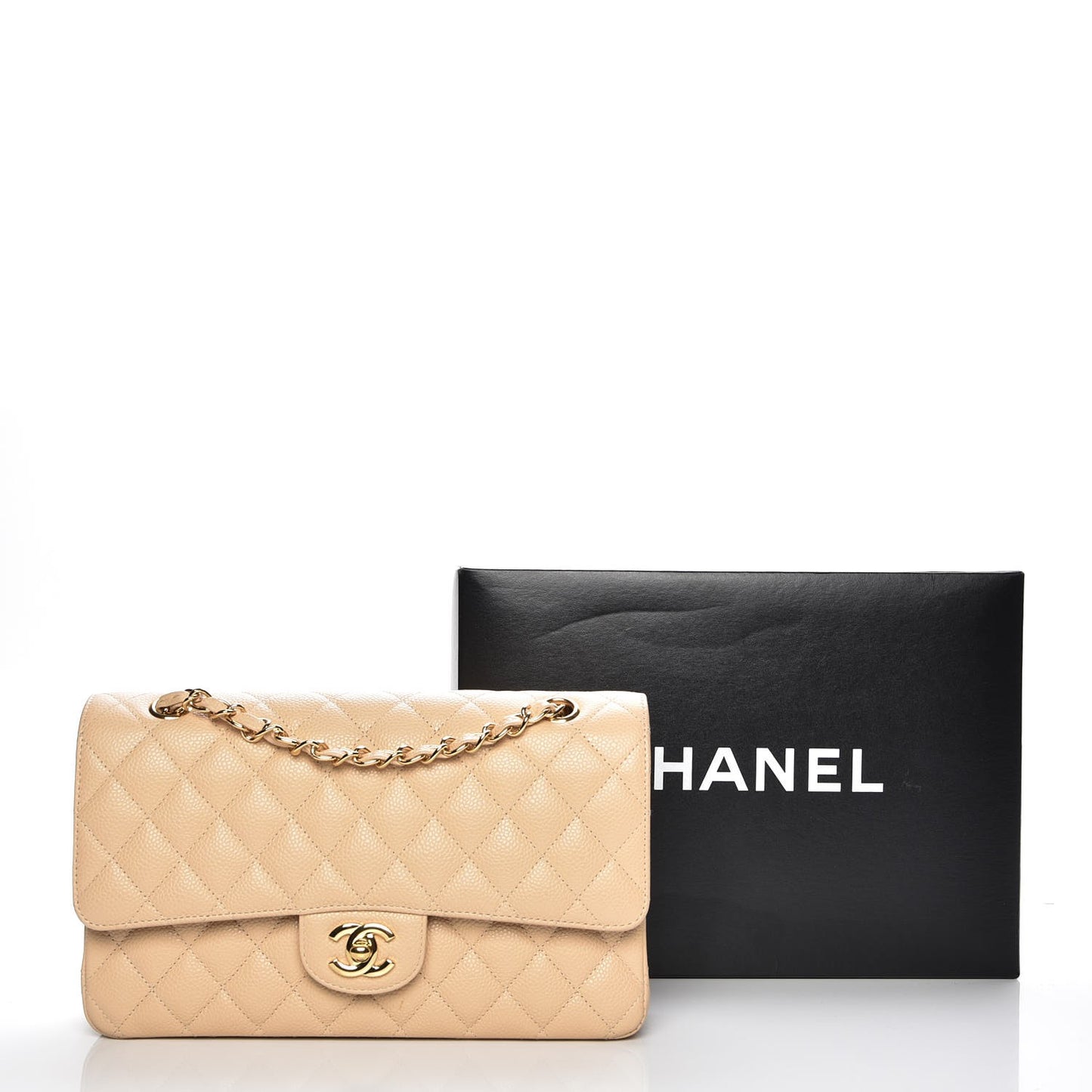 Caviar Quilted Medium Double Flap Beige Clair