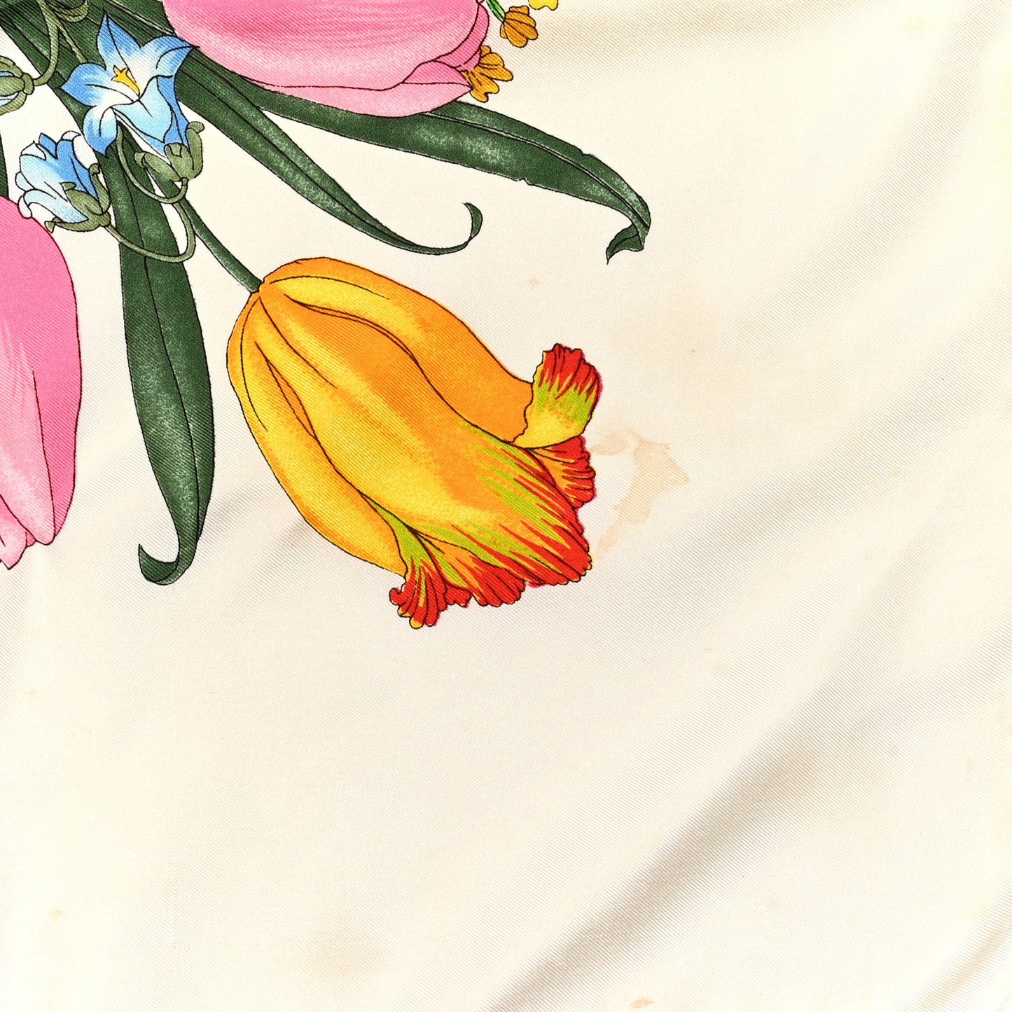Silk Twill Flora Square Scarf White