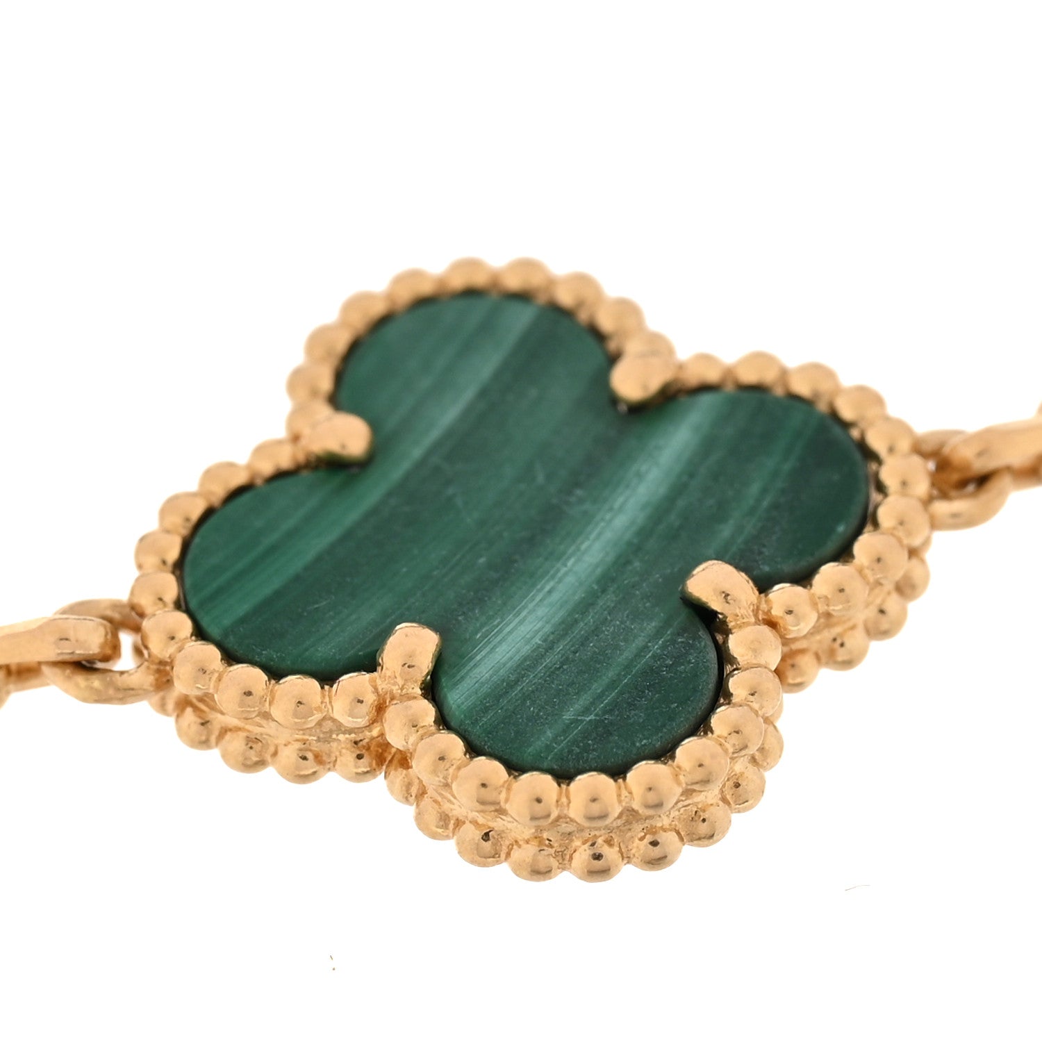 Van Cleef & Arpels 18K Yellow Gold Malachite 5 Motifs Vintage Alhambra Bracelet 7 of 11