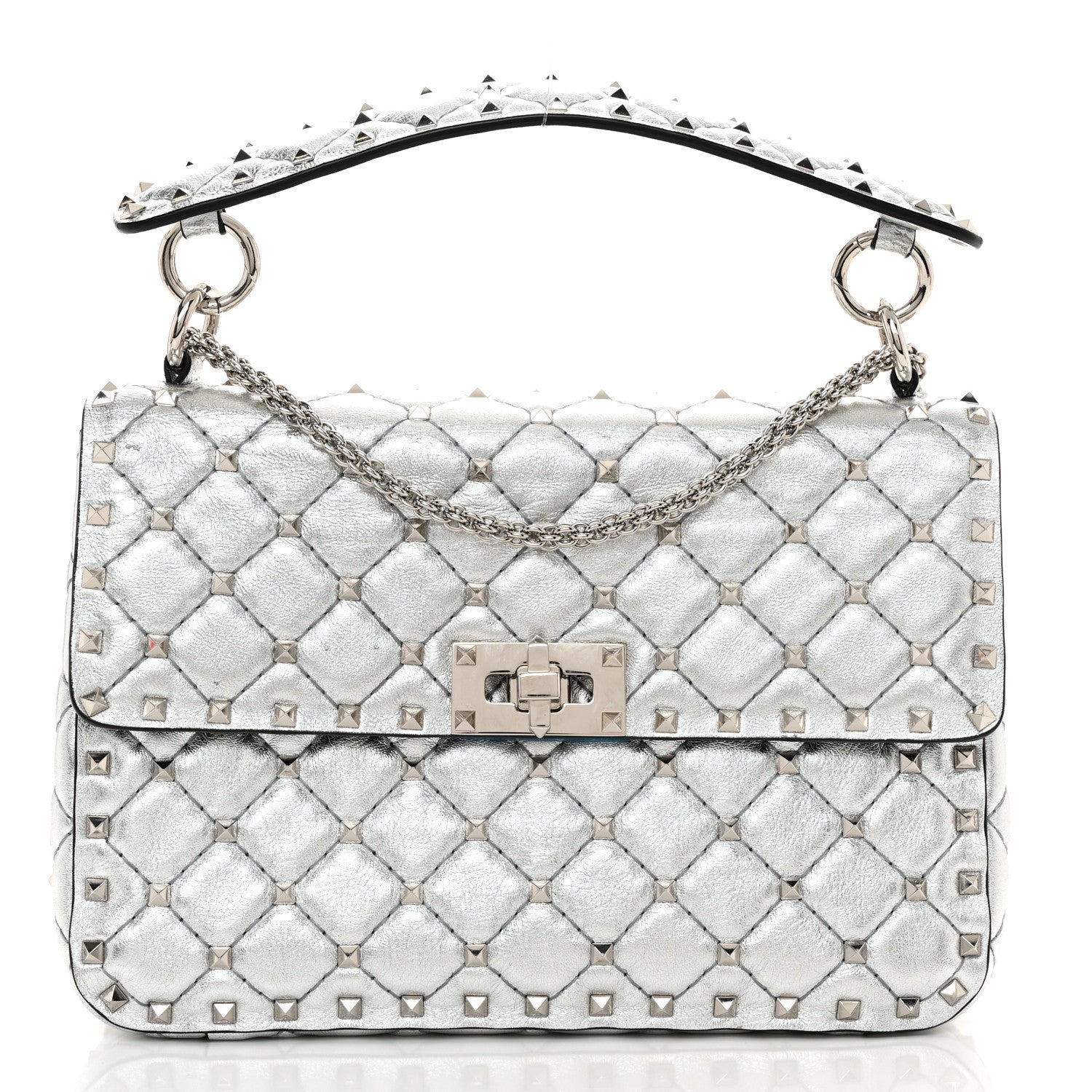 Valentino Garavani Metallic Nappa Medium Rockstud Spike Shoulder Bag Silver 1 of 10