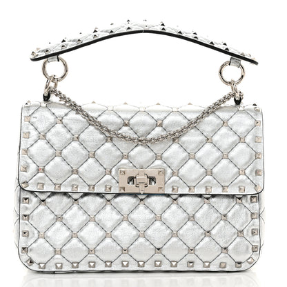 Valentino Garavani Metallic Nappa Medium Rockstud Spike Shoulder Bag Silver 1 of 10