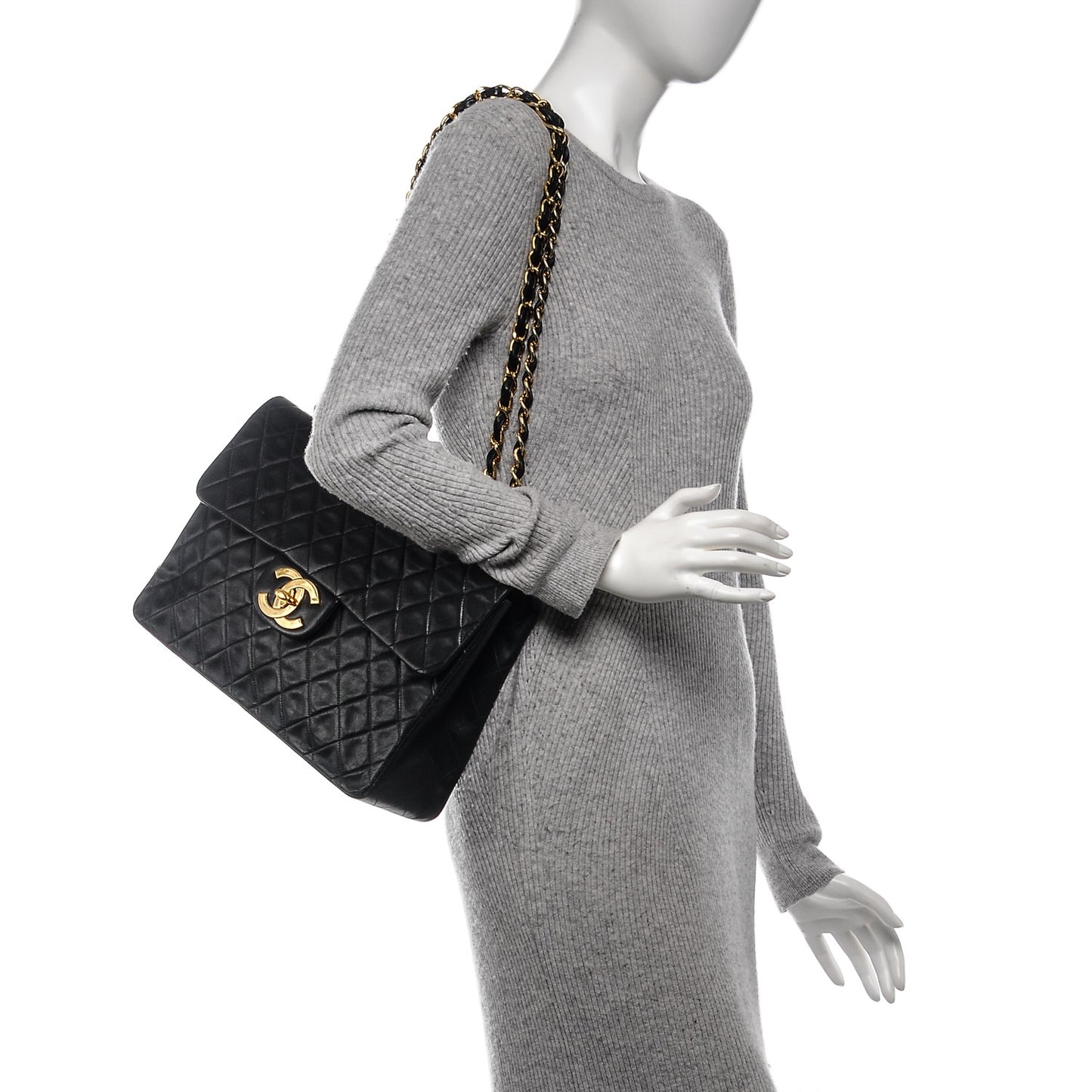 Lambskin Quilted XL Jumbo Single Flap Black