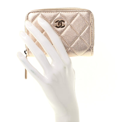 Chanel Metallic Lambskin Quilted Zip Coin Purse Wallet Gold 2 of 8