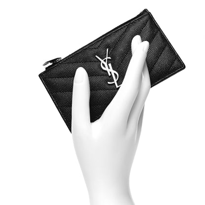 Saint Laurent Monogram Grain de Poudre 5 Fragments Zip Pouch Card Holder Black 2 of 11