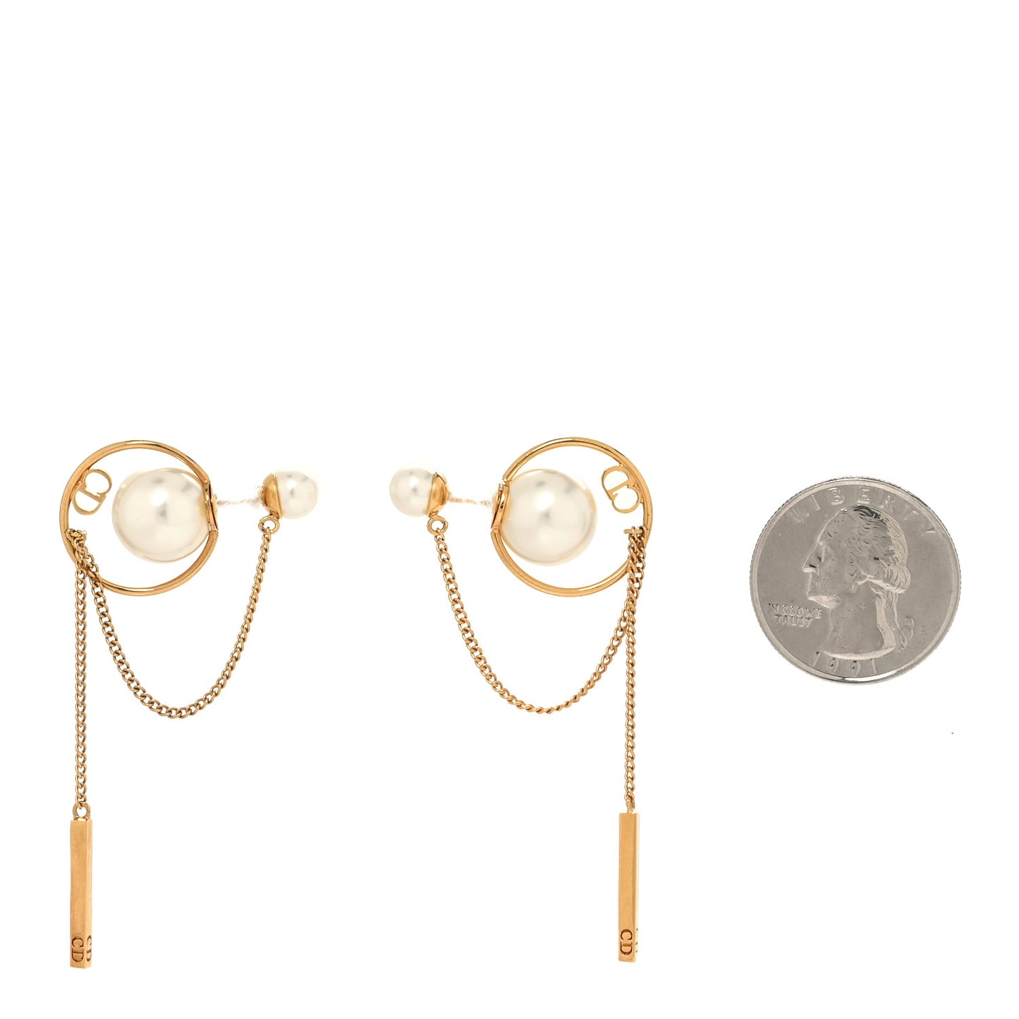 Pearl Tribales Dangle Chain Earrings Gold