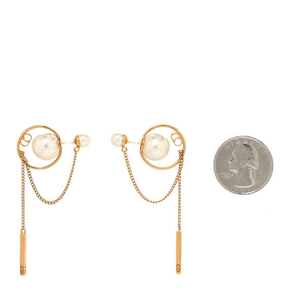 Christian Dior Pearl Tribales Dangle Chain Earrings Gold 2 of 4