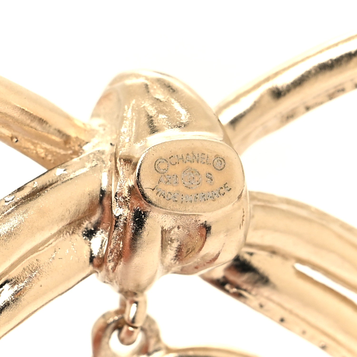 Chanel Pearl Crystal CC Bow Drop Brooch Gold Pearly White 3 of 4