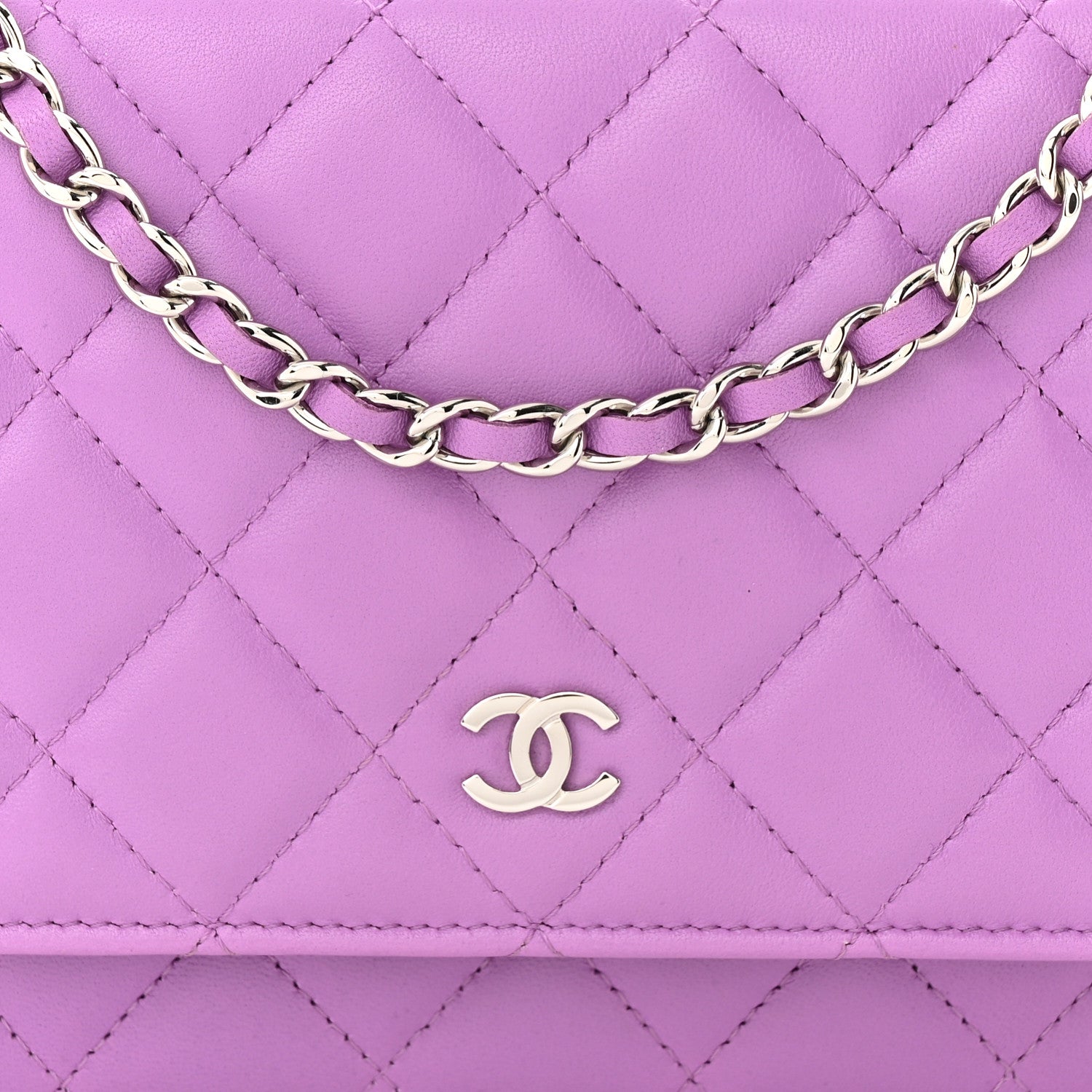 Chanel Lambskin Quilted Wallet On Chain WOC Purple 9 of 12