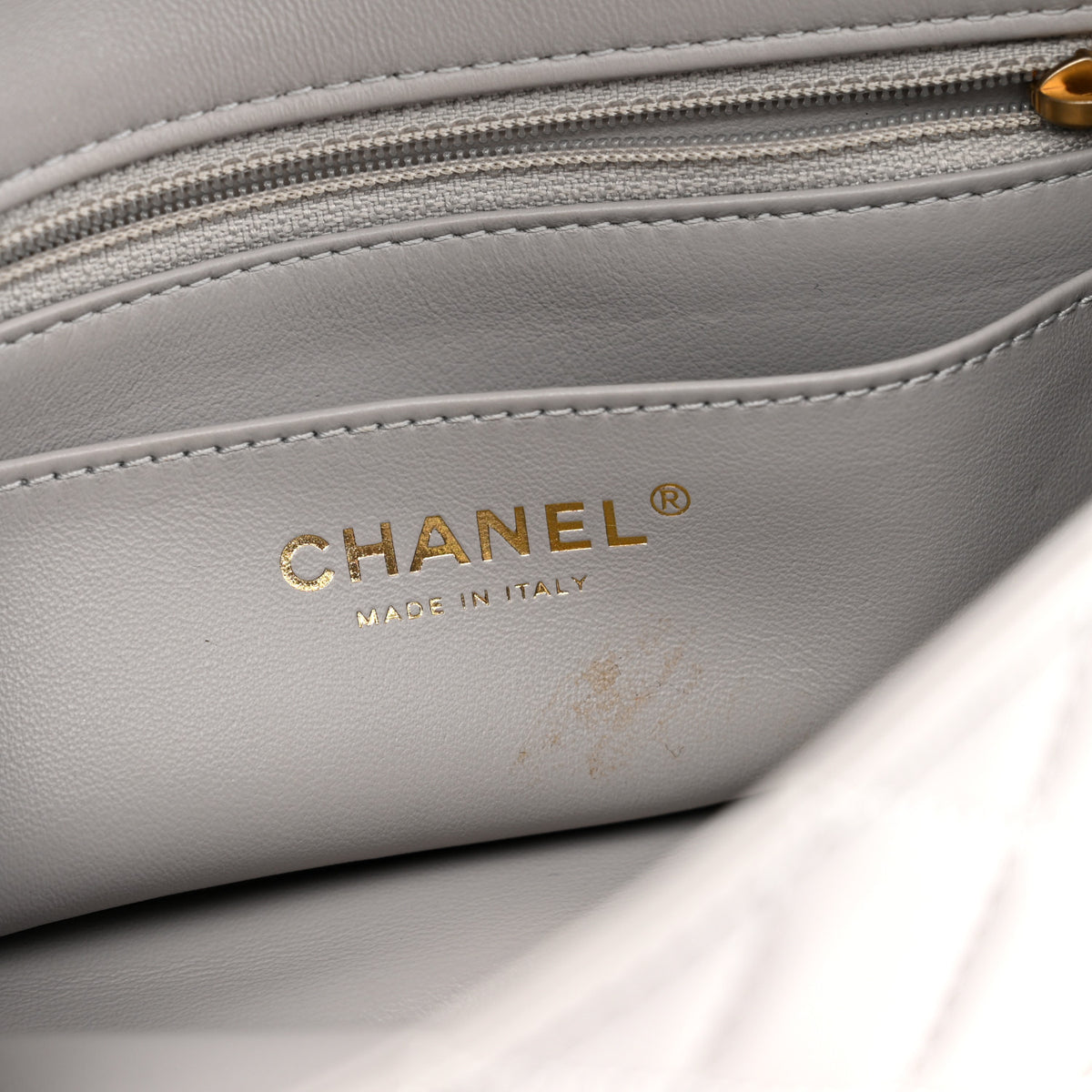Lambskin Quilted Mini Rectangular Pearl Crush Flap Grey