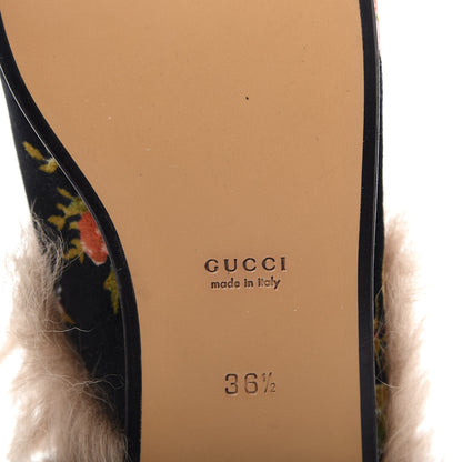 Gucci Velvet Fur Floral Womens Princetown Slippers 36.5 Black 9 of 10