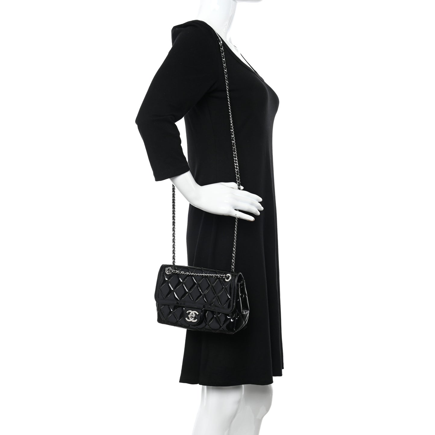 Patent Quilted Small Coco Shine Flap Black