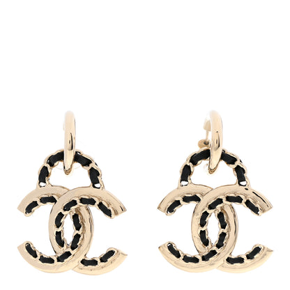 Chanel Lambskin Chain CC Drop Earrings Black Gold 1 of 5