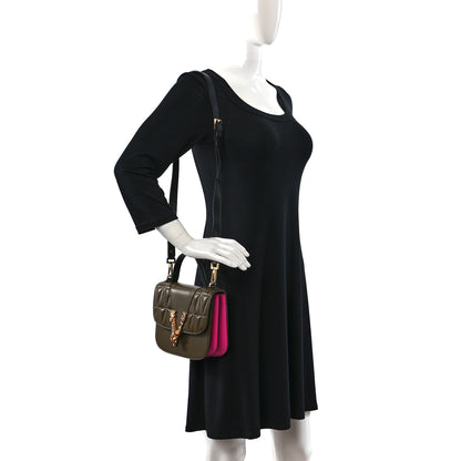 Versace Vitello Barocco Virtus Small Top Handle Shoulder Bag Green Pink 2 of 8