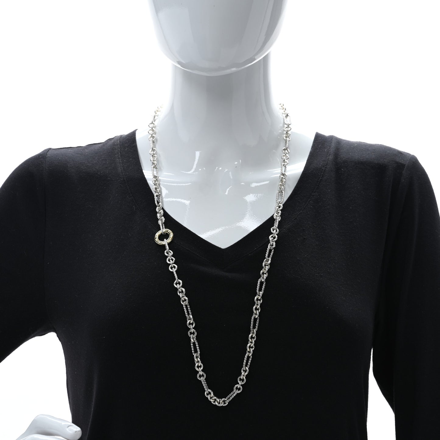 Sterling Silver 18K Yellow Gold Cable Figaro Long Necklace